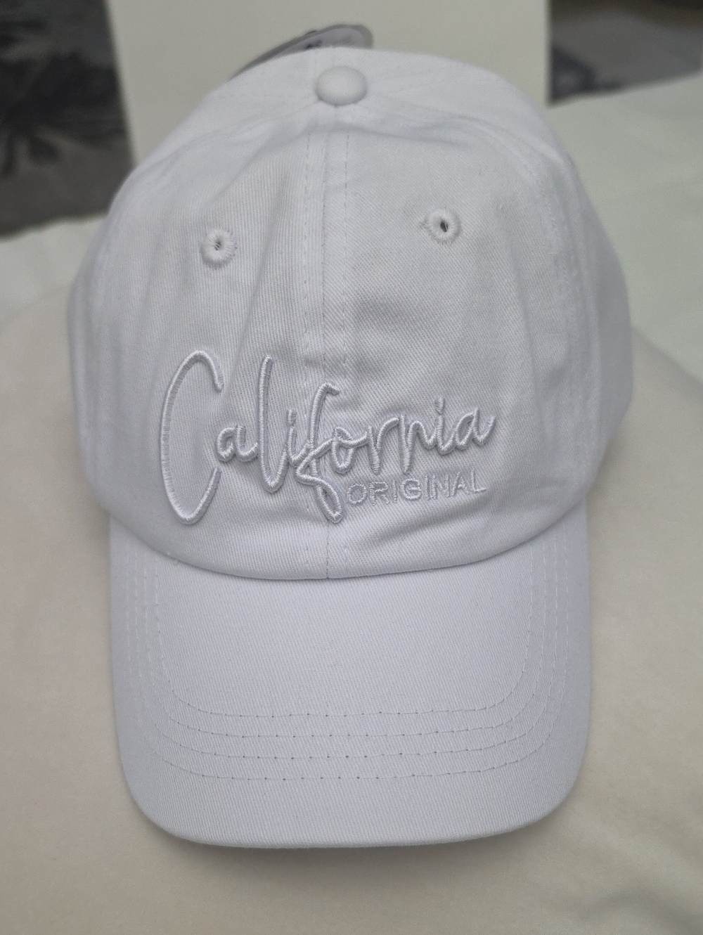 Robin Ruth White Kids Baseball Cap with Embroidered California Script